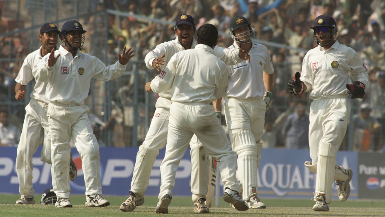 Sachin Tendulkar of India claims the wicket of Adam Gilchrist of Australia during 2nd Test between India and Australia played at Eden Gardens