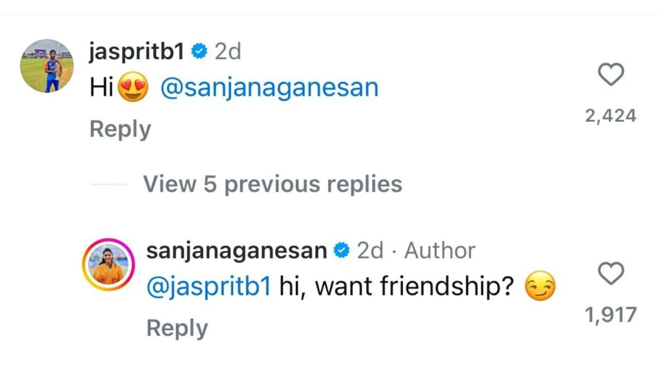 Bumrah and Sanjana Ganesan engage in Instagram interaction, see checky reply of Indian pacer