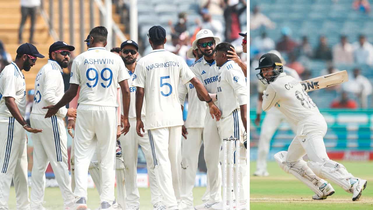 IND vs NZ: প্রথম সেশন '50-50', স্পিনে দুই শিকার; হাফসেঞ্চুরি দোরগোড়ায় লাঞ্চে গেলেন কনওয়ে