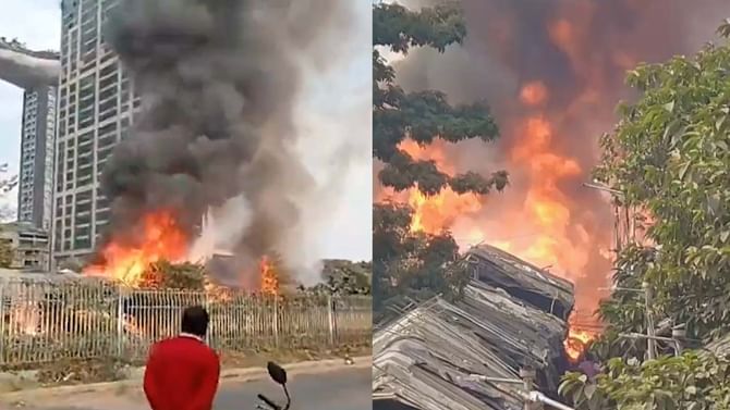 পুড়ে ছাই শতাধিক ঝুপড়ি, পুলিশ আসতেই উড়ে এল ইট