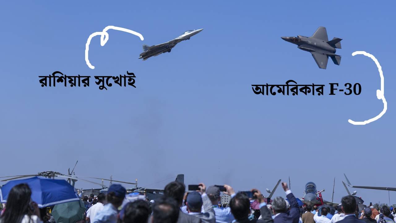Indias Open Air Show: ভারতের মন পেতে বেঙ্গালুরুর আকাশে খেল দেখাল রুশ সুখোই আর মার্কিন F-30 যুদ্ধবিমান!
