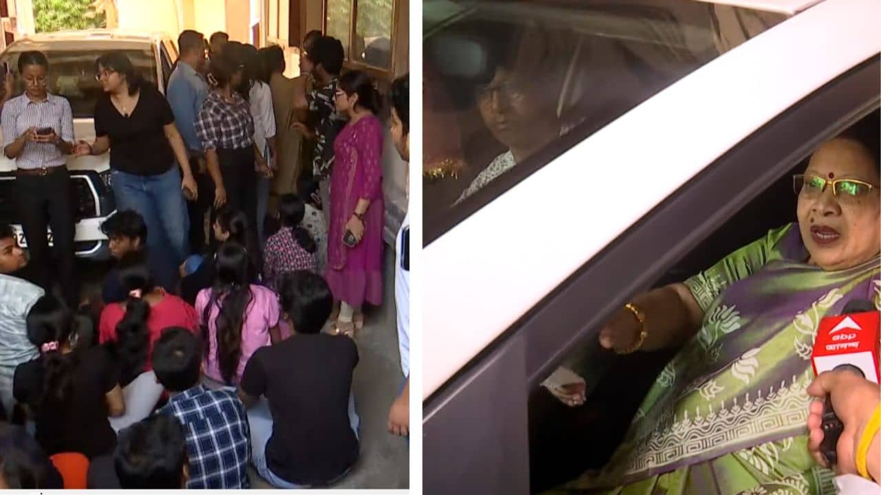 Jogesh Chandra Chaudhuri Law College: বহিরাগতরা কলেজে কী করছে? মালা রায়ের গাড়ির সামনে বিক্ষোভে পড়ুয়ারা