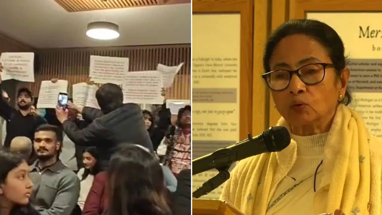 Mamata Banerjee in Oxford: অক্সফোর্ডে মমতার ভাষণের মাঝে চরম উত্তেজনা, বিক্ষোভকারীদের চিহ্নিত করলেন দেবাংশু