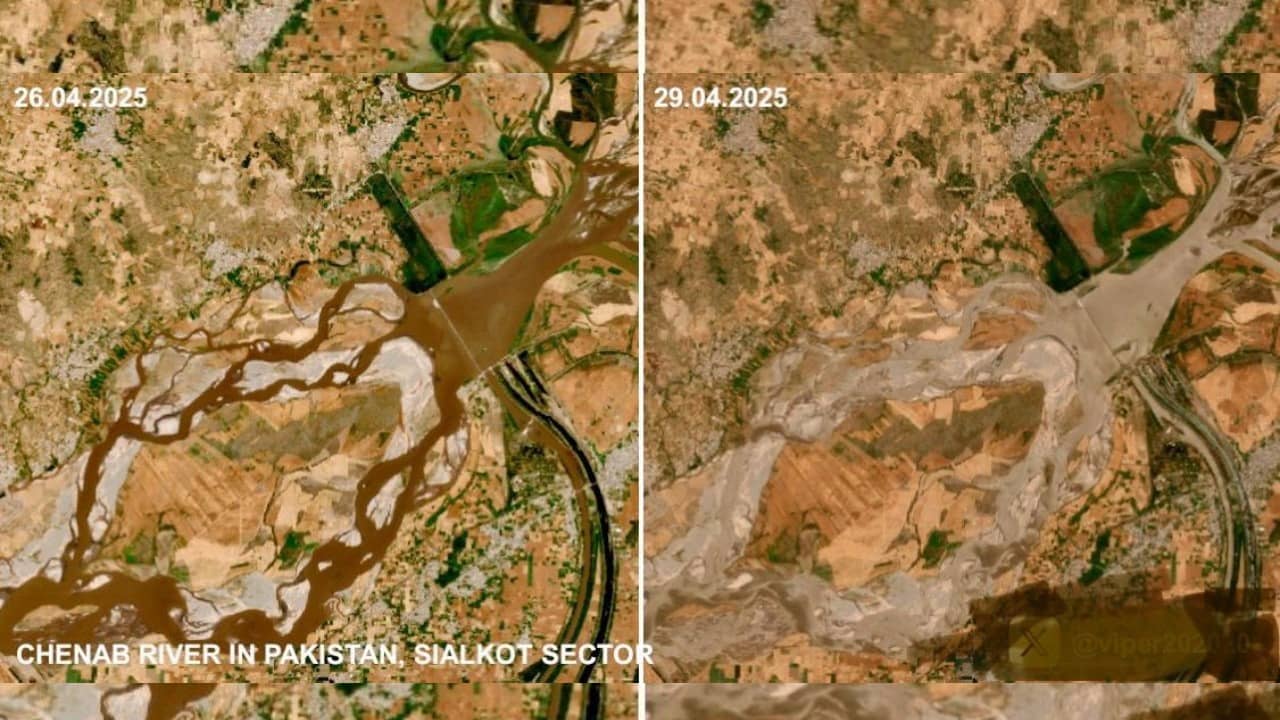 Indus Water Treaty: শিয়ালকোটের কাছে চেনাব নদীর দুই দৃশ্য, সিন্ধু জল চুক্তির স্থগিত হতেই পাকিস্তানের কী অবস্থা দেখুন