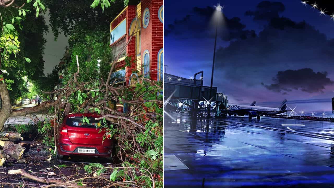 Kolkata Weather: কালো আকাশে বিদ্যুতের ঝলকানি! ভেজা কলকাতার মাথায় 'ঝুলে থাকল' ছয়টি বিমান Kolkata Weather: কালো আকাশে বিদ্যুতের ঝলকানি! ভেজা কলকাতার মাথায় 'ঝুলে থাকল' ছয়টি বিমান