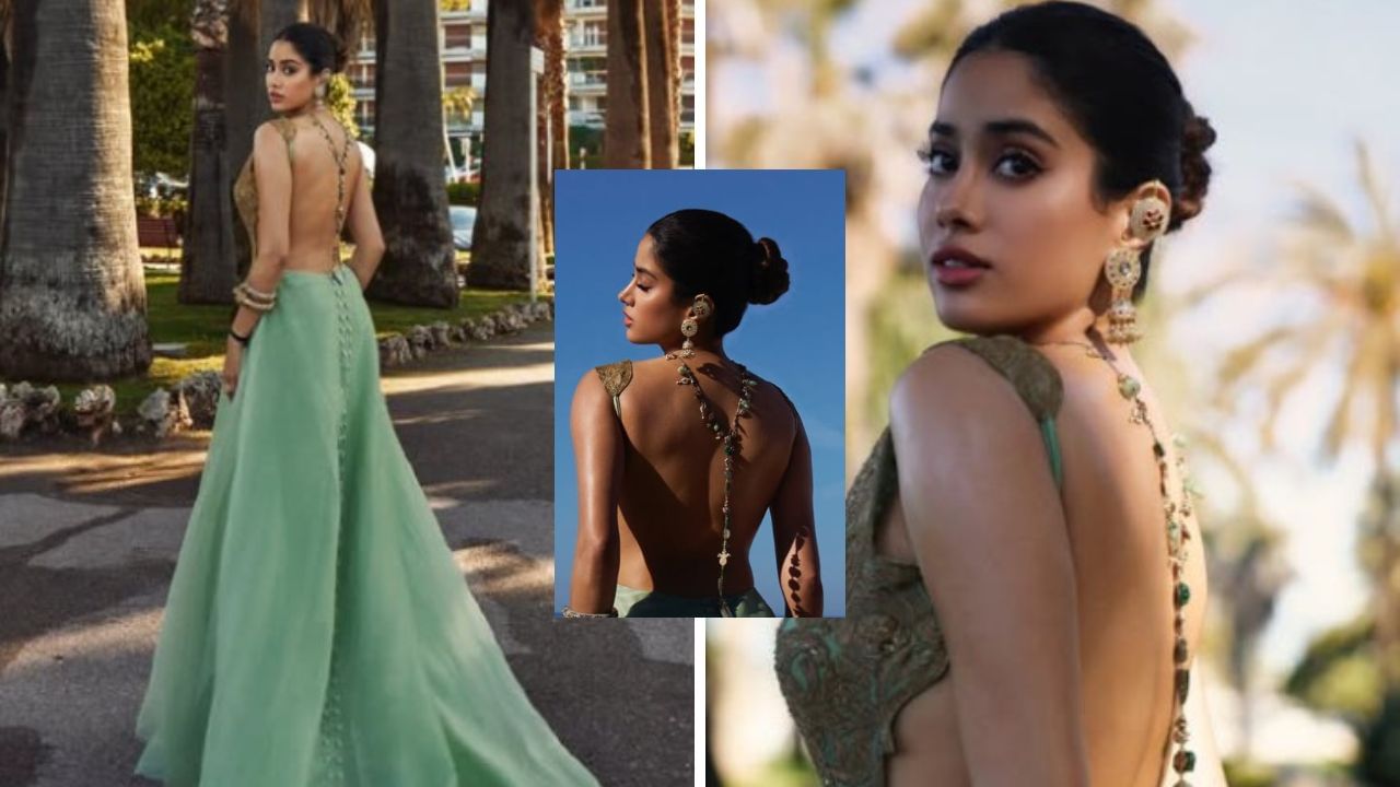 মাথায় ঘোমটা দিয়েই কানের লাল কার্পেটে হাজির হয়েছিলেন জাহ্নবী। তবে সেদিন নজর কাড়লেও, জাহ্নবীর পরের দিন পোশাক মারকাটারি। Photo: Instagram