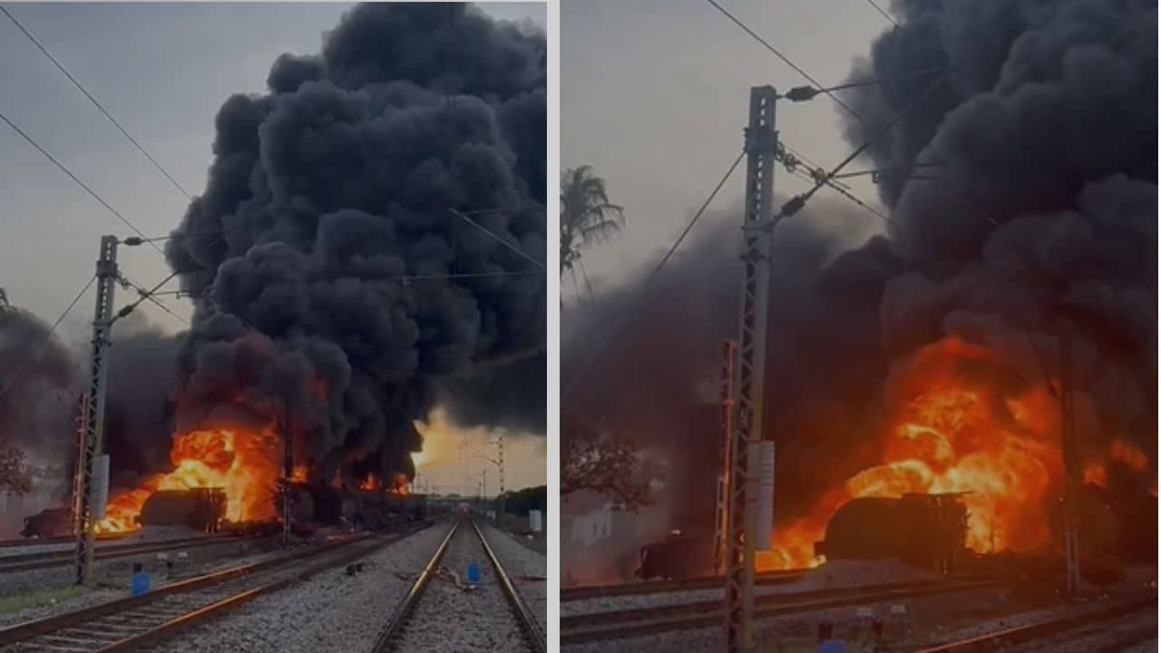 Fire Broke out in Train: পরপর বিস্ফোরণ, লাইনচ্যুত হয়ে বীভৎস আগুন লেগে গেল ট্রেনে, লেলিহান শিখা উঠছে আকাশ পর্যন্ত