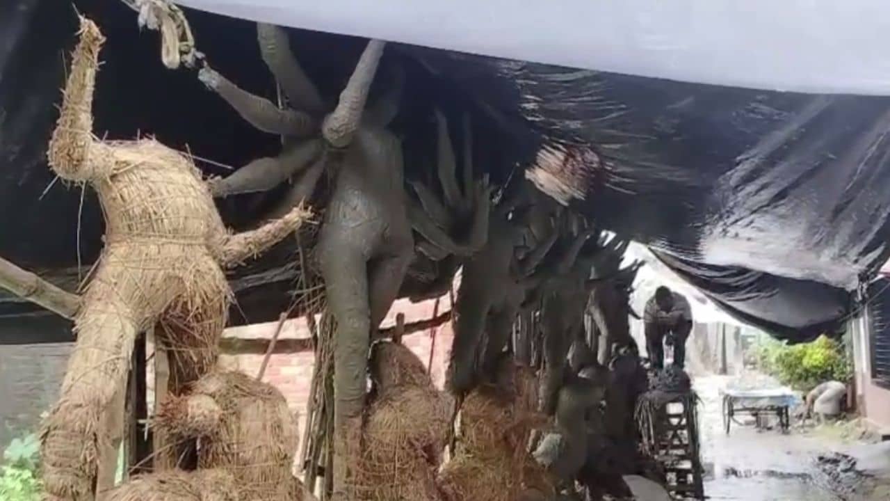 Jaynagar Durga Idol: রোদের দেখা মিলছে না, ঠাকুর শুকবে কীভাবে? চিন্তায় মৃৎশিল্পীরা