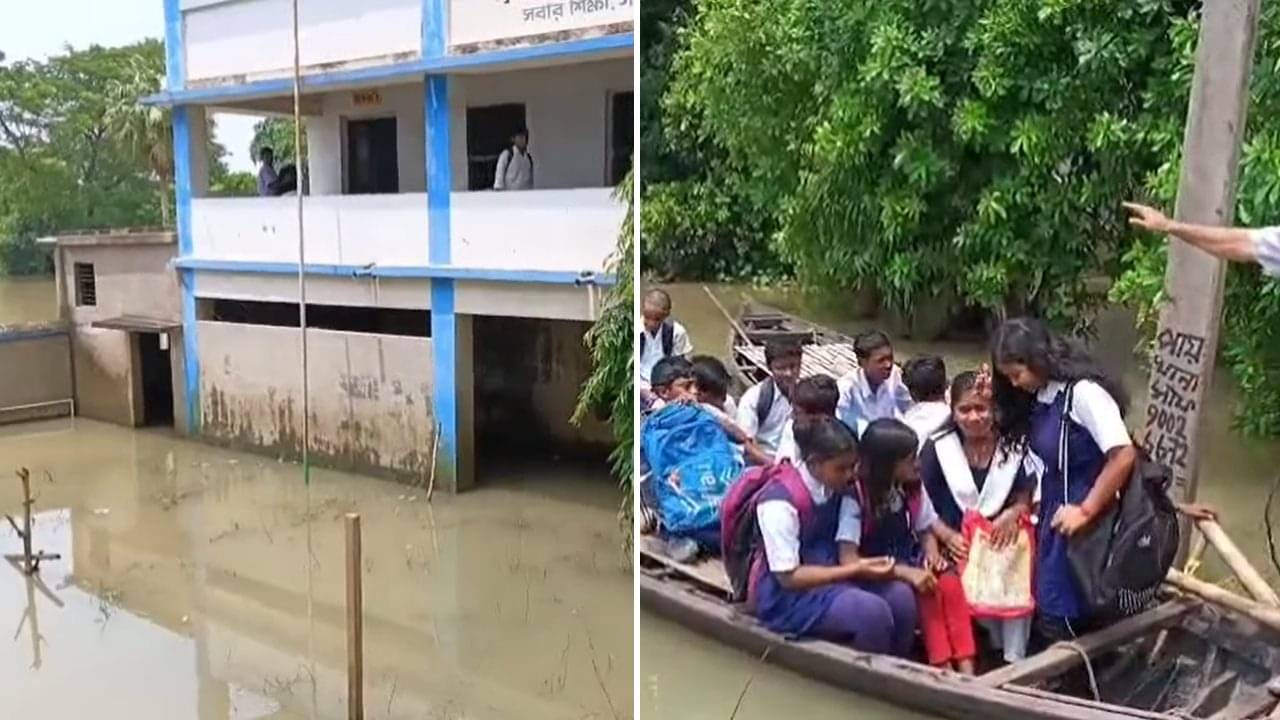 Ghatal Flood: গোটা স্কুলই ছিল জলের তলায়, ফের পরীক্ষা শুরু হতেই পড়ুয়াদের ভরসা এখন ডিঙি