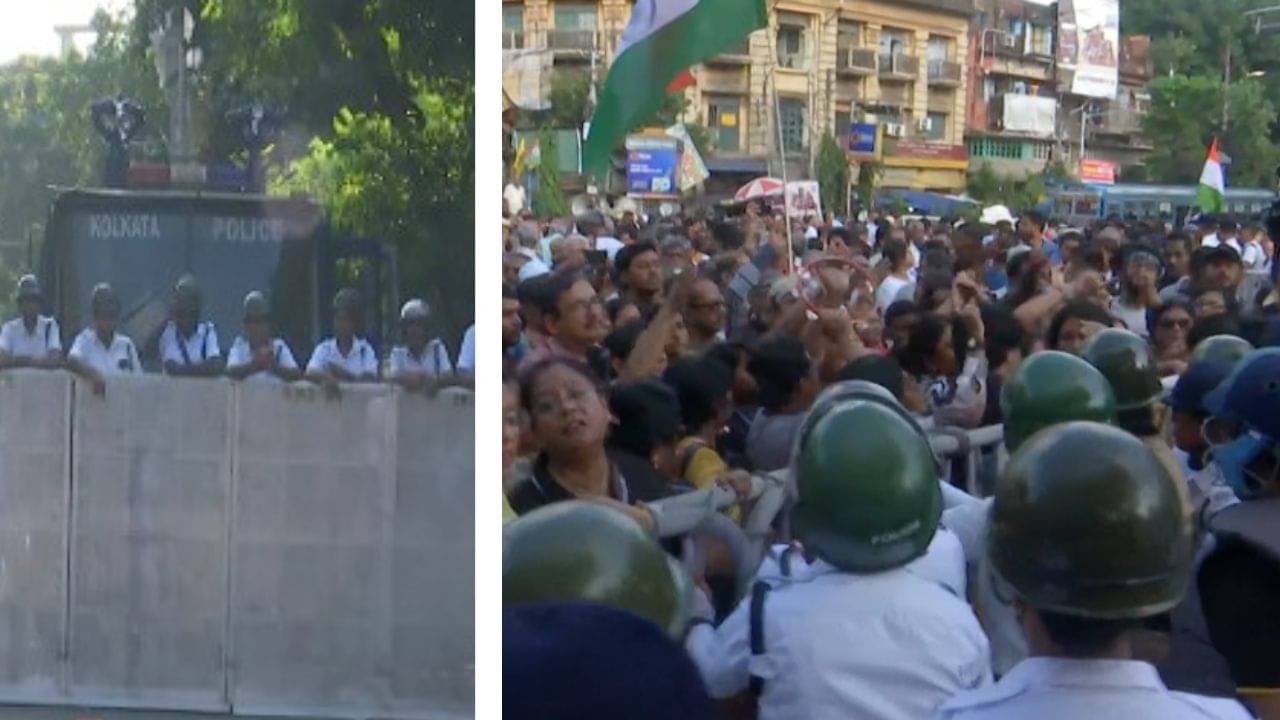 Kalighat: হাজরা থেকে মুখ্যমন্ত্রীর বাড়ির রাস্তায় বর্ম পরে দাঁড়িয়ে পুলিশ, শুরু কালীঘাট চলো অভিযানের জমায়েত