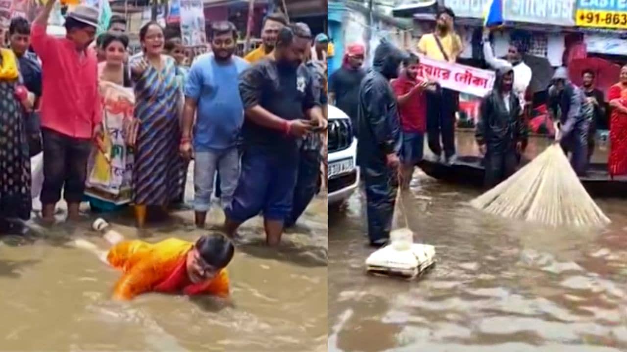 BJP MLA: রাস্তাতেই সাঁতার কাটলেন বিজেপি বিধায়ক, ‘দুয়ারে নৌকা’ নিয়ে এল বামেরাও