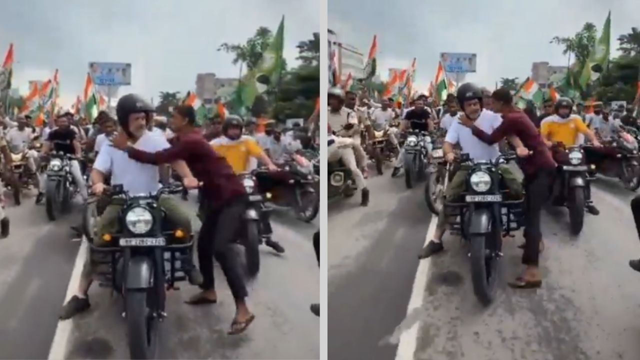 Rahul Gandhi VIDEO: ভোটার অধিকার যাত্রায় রাহুলকে জড়িয়ে চুমু সমর্থকের, তারপর কী হল, দেখুন...