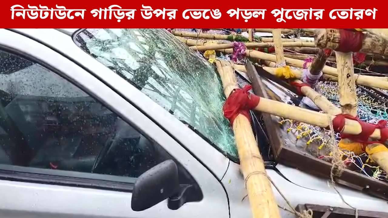 Durga Puja 2025: ঝড়ের ধাক্কা! নিউটাউনে হুড়মুড়িয়ে ভেঙে পড়ল পুজোর তোরণ