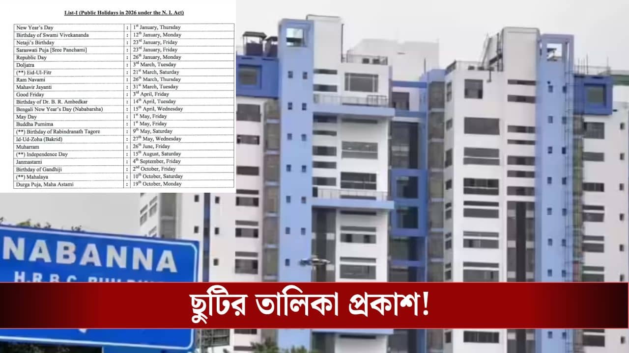 Nabanna: রাজ্য সরকারি কর্মীদের ৫৬ টা ছুটি! ২০২৬ সালের ছুটির তালিকা প্রকাশ করল নবান্ন