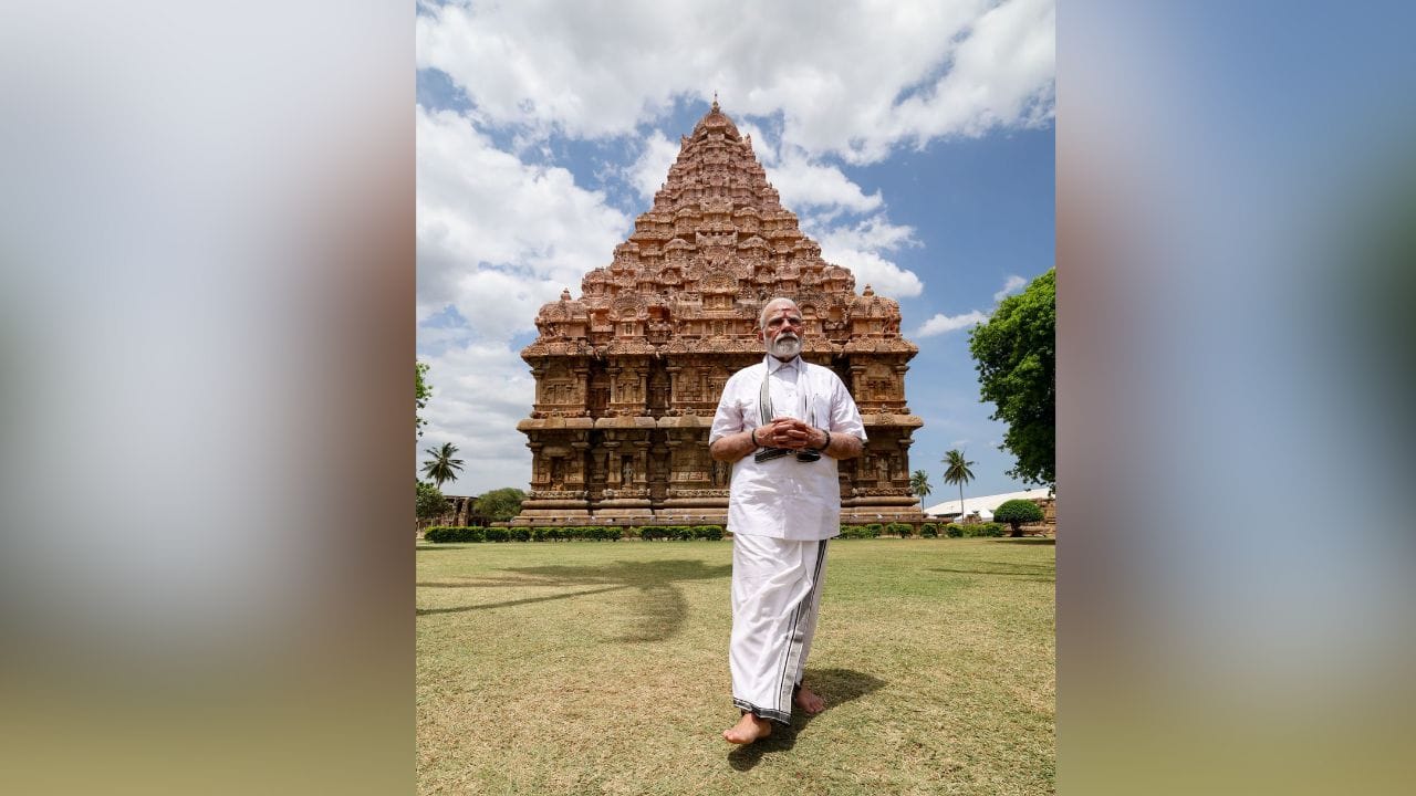 তামিলনাড়ু গঙ্গাইকোন্ডা চোলাপুরম মন্দিরে মোদী। পুজো দেন তিনি। 