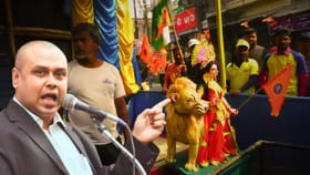 পোড়া মঞ্চেই ভারতমাতার পুজো, তৃণমূলকে কাঠগড়ায় তুলে হুঙ্কার কৌস্তবের