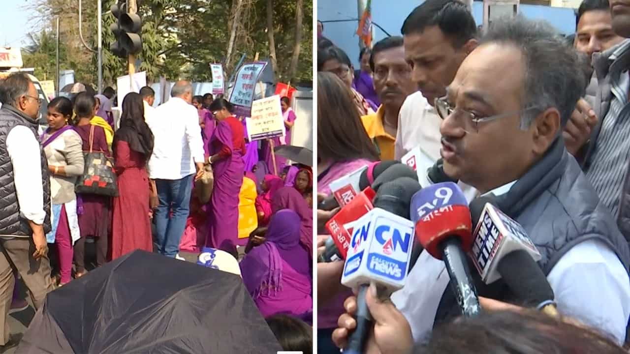 Samik Bhattacharya: বিজেপির অফিসের সামনে বেগুনি আন্দোলন, বাধা পেয়ে শমীক কী বললেন? Samik Bhattacharya: বিজেপির অফিসের সামনে বেগুনি আন্দোলন, বাধা পেয়ে শমীক কী বললেন?