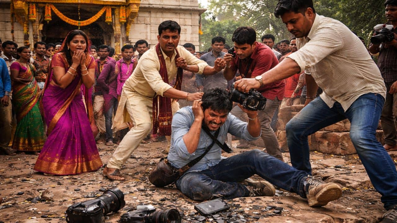 Pre-Wedding Chaos : জুতো পরে মন্দিরে প্রবেশ! প্রি-ওয়েডিং শুটে গিয়ে জুটল মার