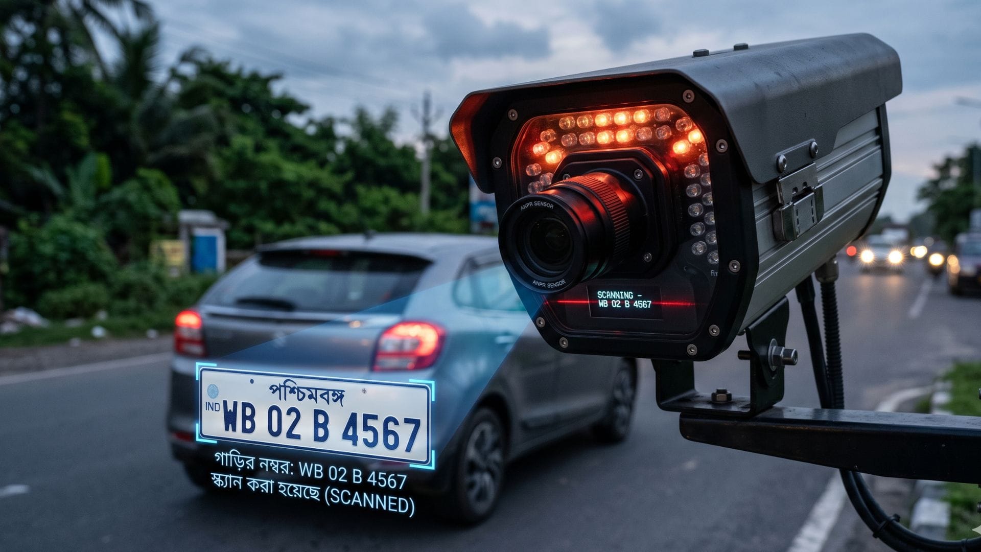 কিভাবে কাজ করবে এই ব্যবস্থা ? ব্যবস্থা করা হবে অটোমেটিক নম্বর প্লেট রিকগনিশন (ANPR) ক্যামেরা ও অত্যাধুনিক AI প্রযুক্তি। (AI)