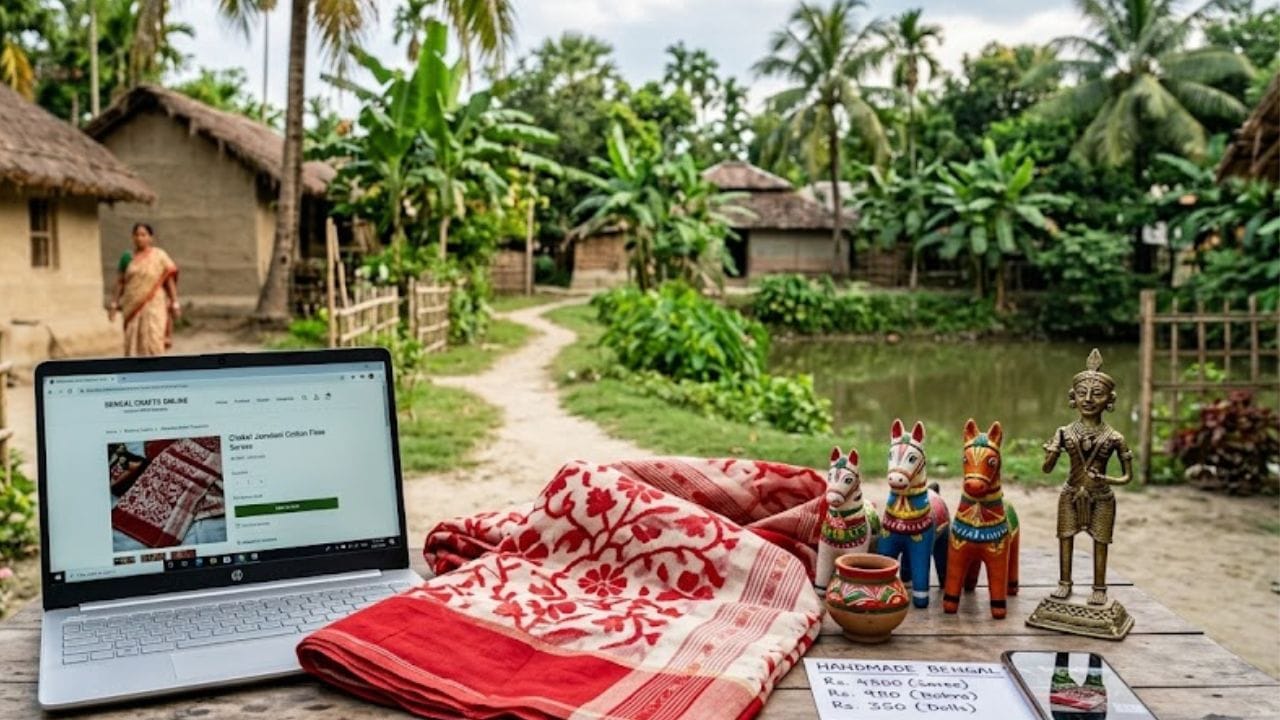 ই-কমার্স ও হ্যান্ডিক্রাফট- বাঁকুড়ার ঘোড়া থেকে চামড়ার ব্যাগ, বাংলার শিল্প এখন বিশ্বজুড়ে জনপ্রিয়। সোশ্যাল মিডিয়া পেজের মাধ্যমে আপনি ঘরে বসেই নিজের পণ্য পৌঁছে দিতে পারেন গ্রাহকের বাড়ি।