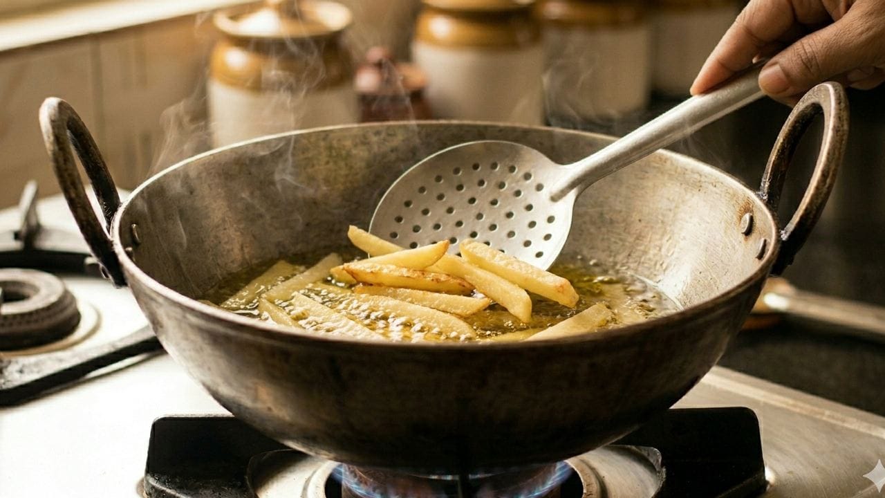 অনেকেই তাড়াতাড়ি সেদ্ধ করার জন্য আলুভাজা ঢাকা দিয়ে রান্না করেন। এতে বাষ্প ভিতরে আটকে গিয়ে আর্দ্রতা বাড়িয়ে দেয়, ফলে আলু নেতিয়ে যায়। মুচমুচে লালচে ভাব পেতে চাইলে ঢাকা না দিয়েই ভাজা অভ্যাস করুন।