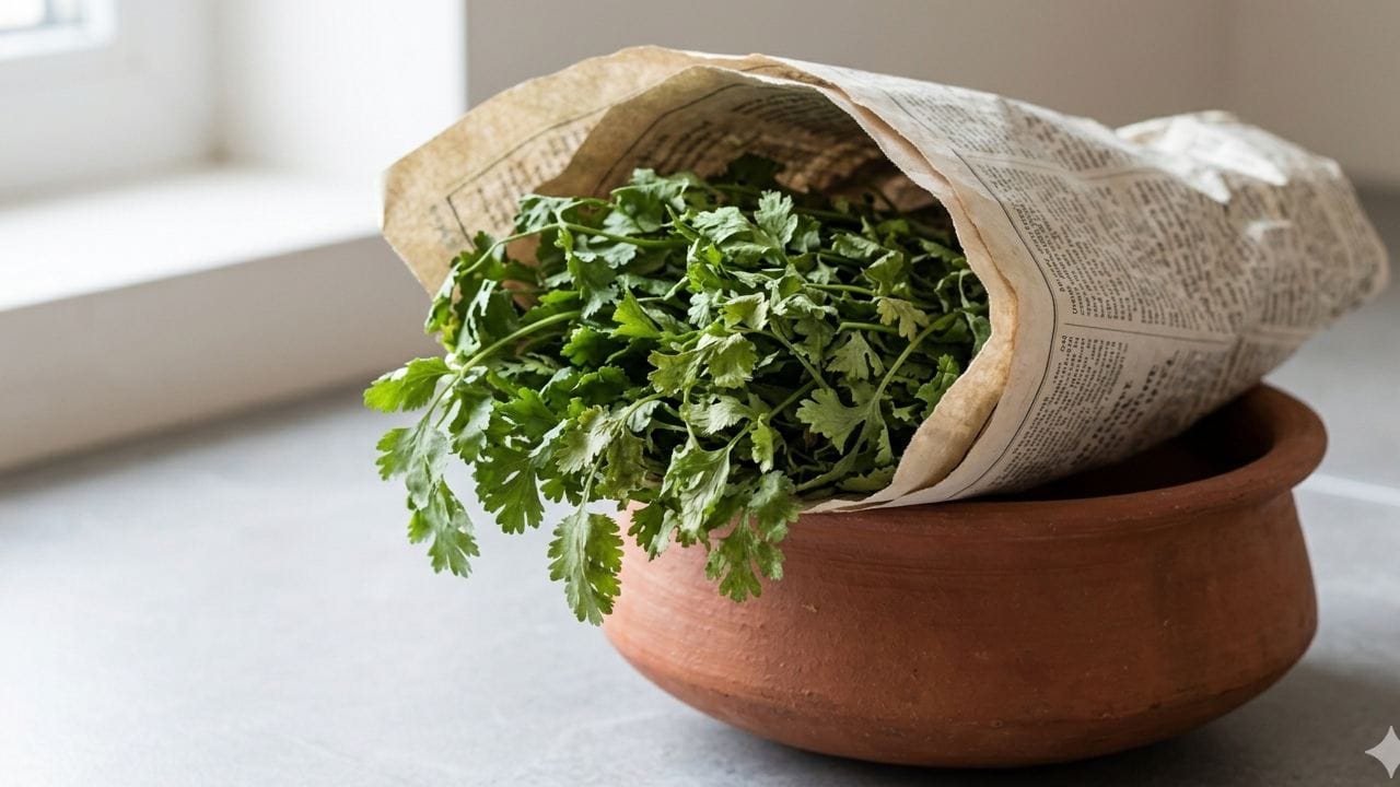 আপনার বাড়িতে ফ্রিজ না থাকলেও ধনেপাতা সতেজ রাখা সম্ভব। শুকনো ধনেপাতা খবরের কাগজ বা সুতির কাপড়ে মুড়িয়ে মাটির পাত্রে বা ঘরের ঠান্ডা জায়গায় রাখুন। এতে ধনে পাতা সরাসরি বাতাসের সংস্পর্শে আসে না ফলে দীর্ঘদিন সতেজ রাখা সহজ হয়। Gemini AI