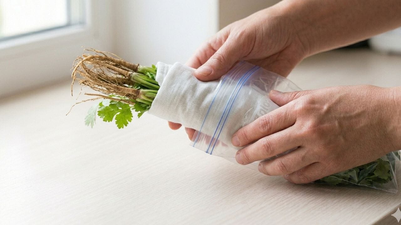 যদি ধনেপাতায় শিকড় থাকে, তবে পাতা ধোয়ার প্রয়োজন নেই। শুধুমাত্র শিকড়ের অংশটি ভিজে কাপড়ে মুড়িয়ে পাতাগুলো শুকনো অবস্থায় একটি জিপলক ব্যাগে ভরে রাখুন। শিকড় জল পাবে আর পাতা থাকবে একদম তাজা। Gemini AI