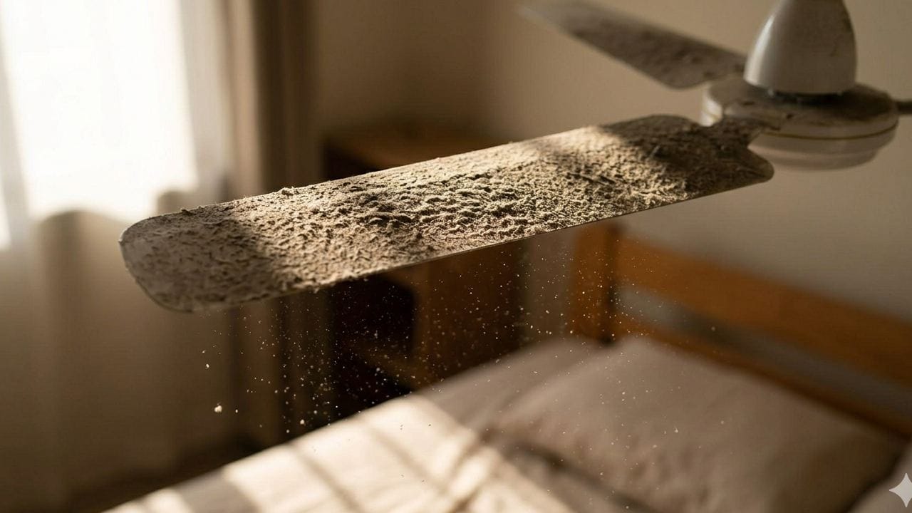 আপনার ঘরের ফ্যানের ব্লেডে সবচেয়ে বেশি ধুলো জমা হয়। রাত বাড়লে ঘরের বাতাস ভারী হয়ে আসে এবং পাখার ঘূর্ণনে সেই ধুলো ও অ্যালার্জেন সরাসরি আপনার নাকে-মুখে এসে পৌঁছায়। এর ফলে শ্বাস নিতে যেমন কষ্ট হয়, তেমনই দীর্ঘমেয়াদী ফুসফুসের সমস্যা দেখা দিতে পারে। Gemini Ai