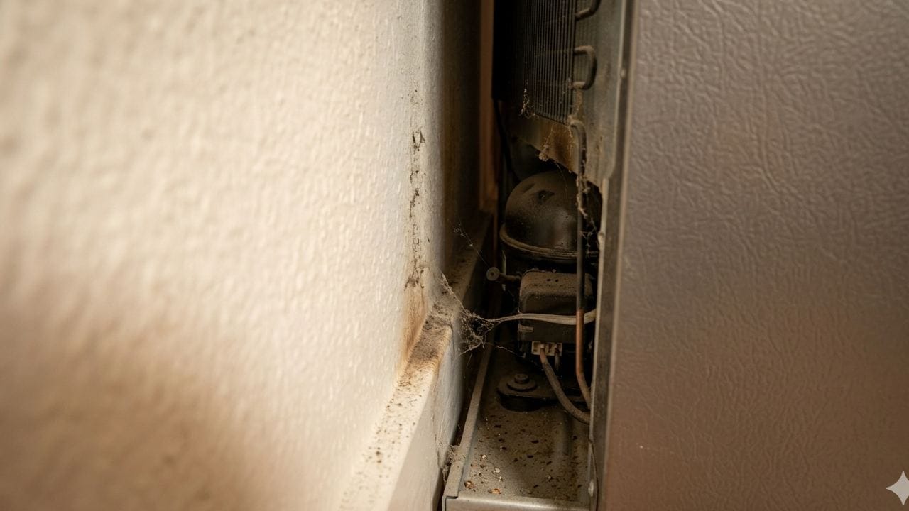 ফ্রিজের হৃৎপিণ্ড হল এর কম্প্রেসর, যা সাধারণত পেছনের দিকে থাকে। জায়গার অভাবে অনেকেই ফ্রিজকে একদম দেয়ালের সঙ্গে ঠেকিয়ে রাখেন। দেওয়াল ও ফ্রিজের মাঝে ফাঁকা না থাকলে গরম বাতাস বের হতে পারে না। Gemini AI