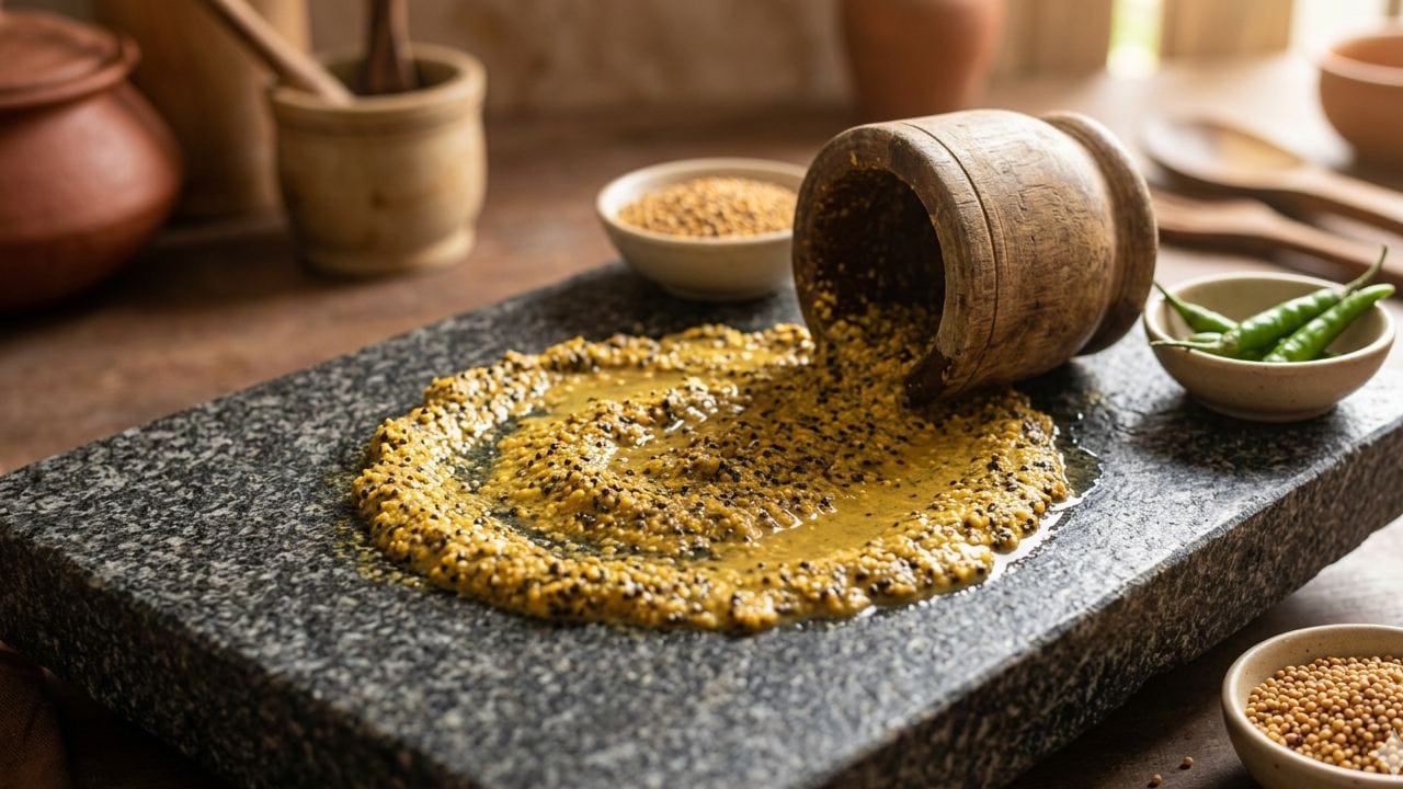 এই পদটি তৈরি করতে আপনার হাতের কাছে রাখতে হবে কয়েকটি মাঝারি মাপের কাঁচা আম। সঙ্গে লাগবে সাদা ও কালো সরষে, কাঁচা লঙ্কা এবং স্বাদমতো নুন ও হলুদ গুঁড়ো। সংরক্ষণের জন্য ভিনিগার আর অবশ্যই খাঁটি সরষের তেল। Gemini AI