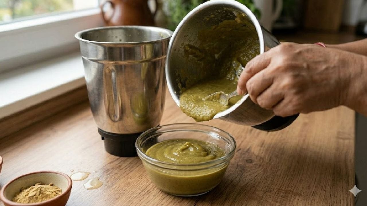 এবার সেদ্ধ করা খোসা আর ভাজা মশলাগুলো একসঙ্গে মিক্সারে দিয়ে দিন। তাতে সামান্য জল আর স্বাদমতো নুন যোগ করুন। সবটা মিশিয়ে বেশ ঘন আর মসৃণ একটা পেস্ট তৈরি করে নিন। মিশ্রণটি যেন খুব পাতলা না হয়, সেদিকে খেয়াল রাখা জরুরি। Gemini Ai