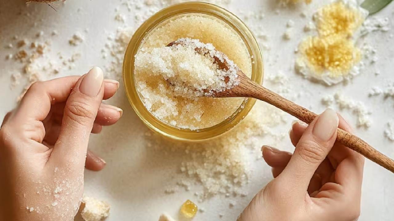 একটি লেবু মাঝখান থেকে কেটে তার ওপর সামান্য চিনি ছড়িয়ে দিন। এই মিশ্রণটি কনুইতে ১০ মিনিট ধরে হালকা হাতে ঘষুন। এটি ত্বকের মৃত কোষ সরিয়ে কনুইয়ের কালো ভাব দ্রুত কমিয়ে দিতে সাহায্য করে। Free pik