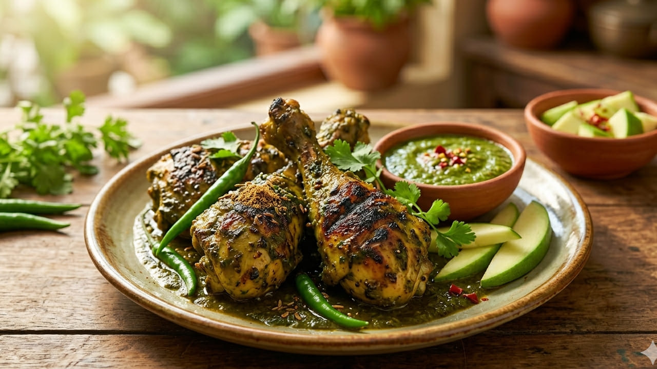 চিকেনের স্বাদকে এক নতুন মাত্রা দিতে পারে আম পোড়া চিকেন, যা বেশ মুখরোচক ও স্বাস্থ্যকর। রসুন ও লঙ্কার সঙ্গে পোড়ানো আমের ক্বাথ, মধু এবং কাসুন্দির মিশ্রণে এই পদটি তৈরি করা হয়। সঙ্গে যদি সামান্য লবঙ্গ আর এলাচের ছোঁয়া থাকে, তবে এর সুগন্ধই আলাদা মেজাজ এনে দেয়। Gemini AI