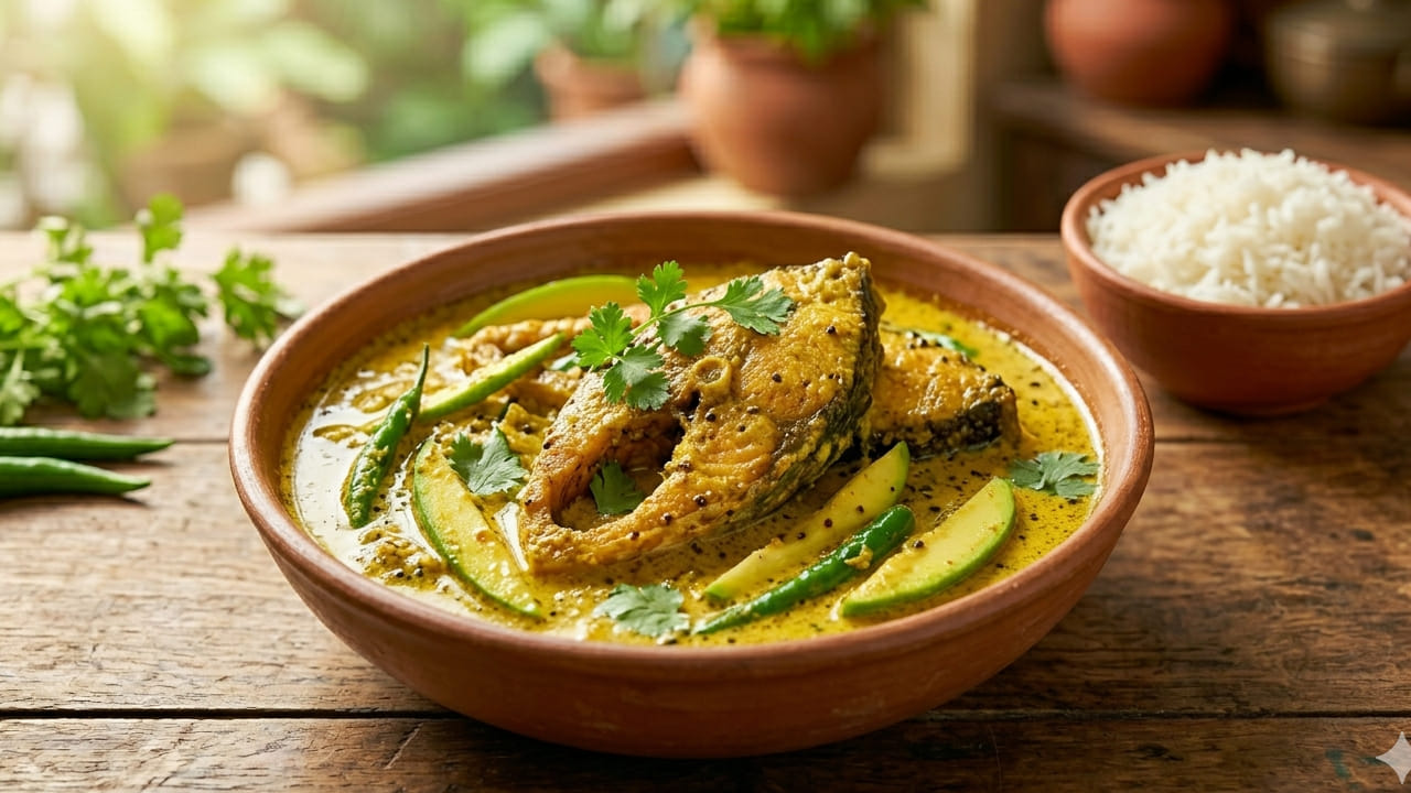 সর্ষে বাটা দিয়ে মাছ তো সবসময়ই খান, কিন্তু তাতে কয়েক টুকরো কাঁচা আম পড়লে স্বাদ বদলে যায়। সর্ষে, কাঁচা লঙ্কা ও আমের ক্বাথ দিয়ে তৈরি ঘন গ্রেভি মাছের আঁশটে ভাব কাটিয়ে এক সতেজ অনুভূতি দেয়। গরম ভাতের সঙ্গে কাঁচা আম-সর্ষে মাছের এই যুগলবন্দি যে কোনও বাঙালির প্রিয় হতে বাধ্য। Gemini AI