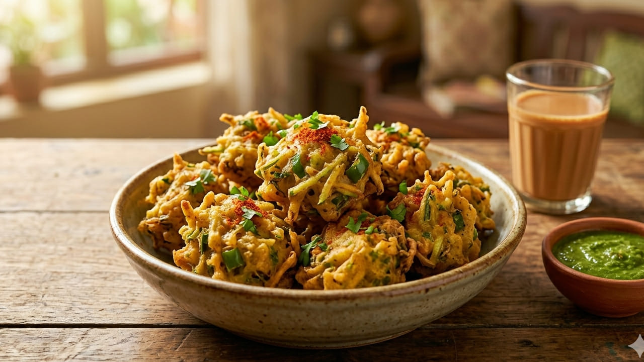 বিকেলের আড্ডায় চায়ের সঙ্গে যদি কাঁচা আমের কুচি মেশানো গরম পকোড়া থাকে, তবে আড্ডাটা বেশ জমে ওঠে। বেসন বা কর্নফ্লাওয়ারের সঙ্গে লঙ্কা ও মশলা মিশিয়ে ডুবো তেলে ভাজা এই পকোড়া দারুণ সুস্বাদু। এই গরমে সাধারণ পকোড়ার চেয়েও বেশি আকর্ষণীয় হল আমের এই টক-ঝাল-মুচমুচে স্বাদ। Gemini AI