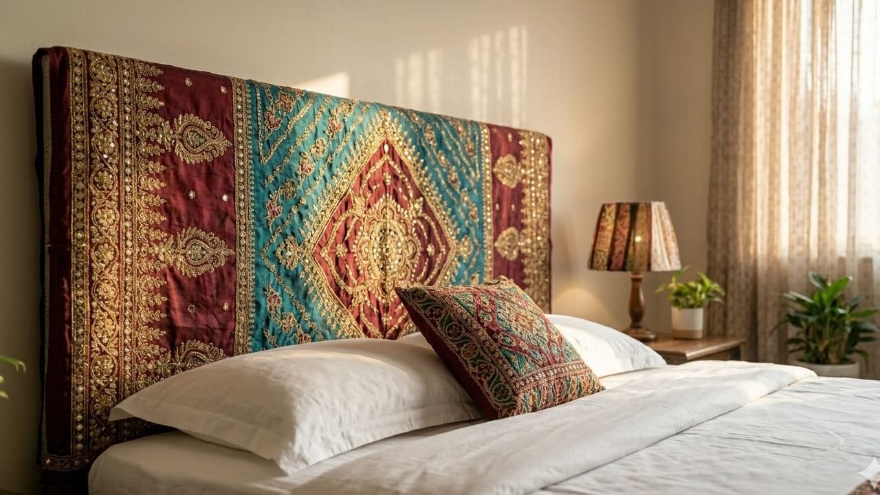 বিছানার পেছনের দেয়ালে বা হেডবোর্ডের ওপর একটি কারুকাজ করা ওড়না টানটান করে আটকে দিন। এতে কোনও বড় খরচ ছাড়াই আপনার শোবার ঘরটি রাজকীয় হোটেলের মতো দেখাবে। বিশেষ করে ভারী ওড়না থাকলে বেশি সুবিধা হবে। Gemini AI