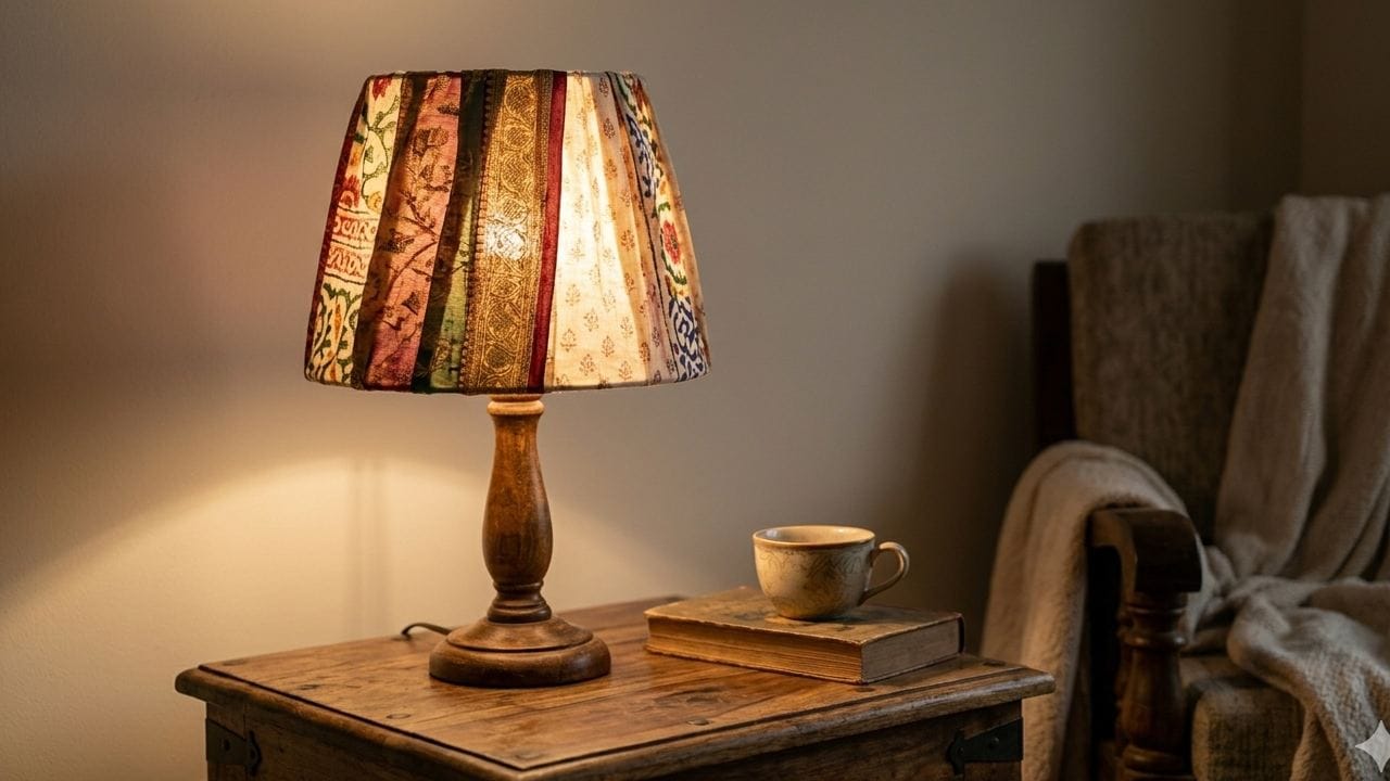 পুরনো একরঙা ল্যাম্পশেডের চারপাশে ওড়নার রঙিন কাপড়টি জড়িয়ে দিন। বাতি জ্বালালে কাপড়ের প্রিন্ট বা কাজগুলো ঘরের দেয়ালে সুন্দর ছায়া তৈরি করবে। এটি আপনার বেডসাইড টেবিলকে মুহূর্তেই একটি ড্রামাটিক লুক দিতে সাহায্য করবে। Gemini AI