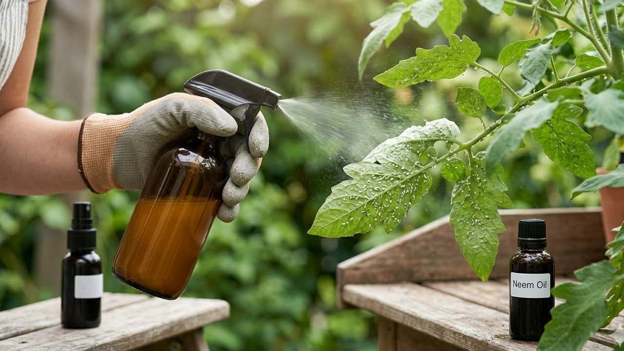 নিম তেল কীটপতঙ্গ তাড়াতে এবং তাদের বংশবৃদ্ধি রুখতে ভীষণ কার্যকরী। মাইটস, এফিডস বা সাদা মাছি তাড়াতে জলের সঙ্গে সামান্য নিম তেল মিশিয়ে স্প্রে করুন। নিয়মিত ব্যবহারে আপনার বাগানের গাছপালা থাকবে সতেজ এবং সম্পূর্ণ কীটপতঙ্গ মুক্ত। Gemini AI
