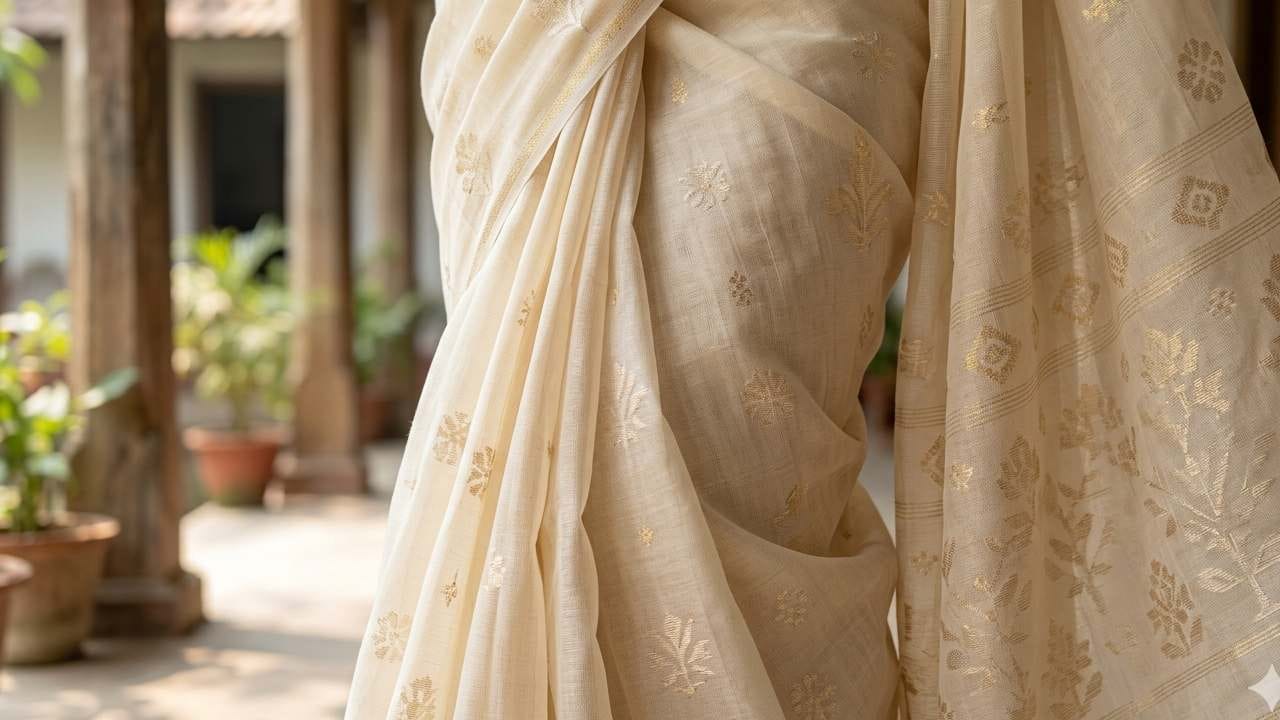 টাঙ্গাইল শাড়িকে খুব সাধারণ মনে হলেও এর সূক্ষ্ম বুনন ও কারুকার্য অত্যন্ত উচ্চমানের। প্রচণ্ড গরমেও যেমন আরাম, তেমনই এর ছোট ছোট বুটি আর জরি কাজের নকশা চোখে প্রশান্তি এনে দেয়। অফিস হোক বা ঘরোয়া আড্ডা- ছিমছাম অথচ রুচিশীল সাজের জন্য টাঙ্গাইলের কোনও বিকল্প নেই। Gemini AI