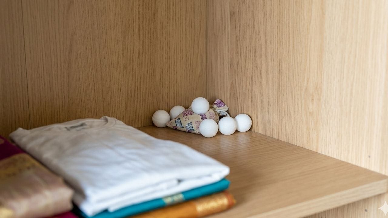 আলমারি বা তাকের কোণে ন্যাপথলিনের গুলি রেখে দেওয়া আরেকটি মোক্ষম দাওয়াই। ন্যাপথলিনের বিশেষ গন্ধ শুধু মথ বা পোকা নয়, টিকটিকি তাড়াতেও অত্যন্ত সহায়ক। তবে বাড়িতে শিশু বা পোষ্য থাকলে এটি ব্যবহারের সময় বাড়তি সাবধানতা অবলম্বন করা জরুরি। Gemini AI