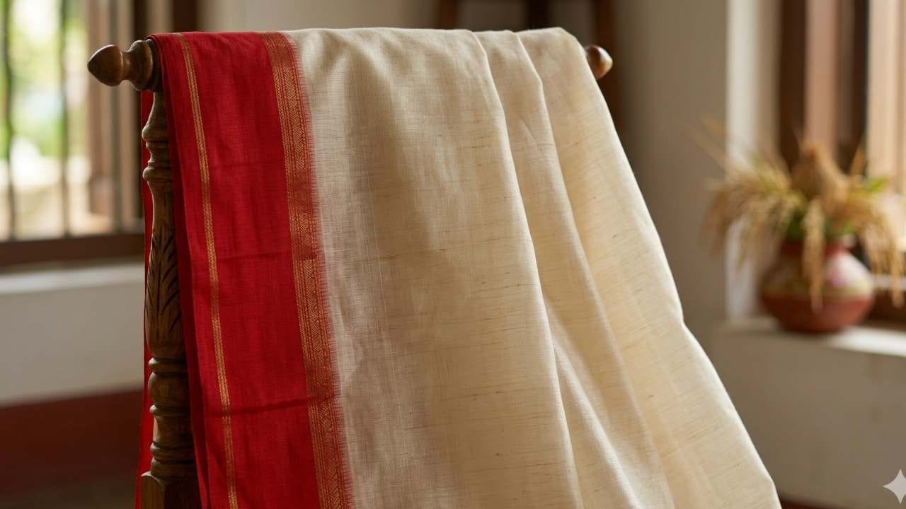 সাদা শাড়ি আর লাল পাড়— যে কোনও শুভ অনুষ্ঠানে এর চেয়ে স্নিগ্ধ ও পবিত্র লুক আর হয় না। গরদ সিল্কের সেই চিরন্তন রূপ আজও অম্লান, যা পরলে ফুটে ওঠে এক শান্ত অথচ দৃঢ় ব্যক্তিত্ব। অযথা চাকচিক্য ছাড়াই কীভাবে রাজকীয় হওয়া যায়, তার আদর্শ উদাহরণ হল এই বিশেষ শাড়ি। Gemini AI