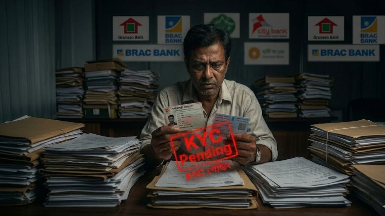 ভারতে আধার ভিত্তিক ই-কেওয়াইসি (E-KYC), ডিজিলকার (Digilocker) বা ভিডিও কেওয়াইসি-র (Video KYC) মতো আধুনিক ব্যবস্থা থাকলেও, বাস্তবে তার ব্যাবহার সর্বত্র নেই। অনেক ক্ষেত্রেই ব্যাঙ্কগুলো এখনও ফিজিক্যাল ভেরিফিকেশন বা সশরীরে উপস্থিতির পুরোনো পদ্ধতি আঁকড়ে ধরে আছে। (Credit - AI)  
