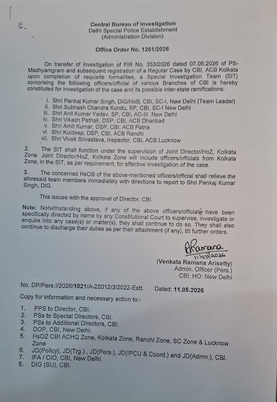 Cbi Order Notice
