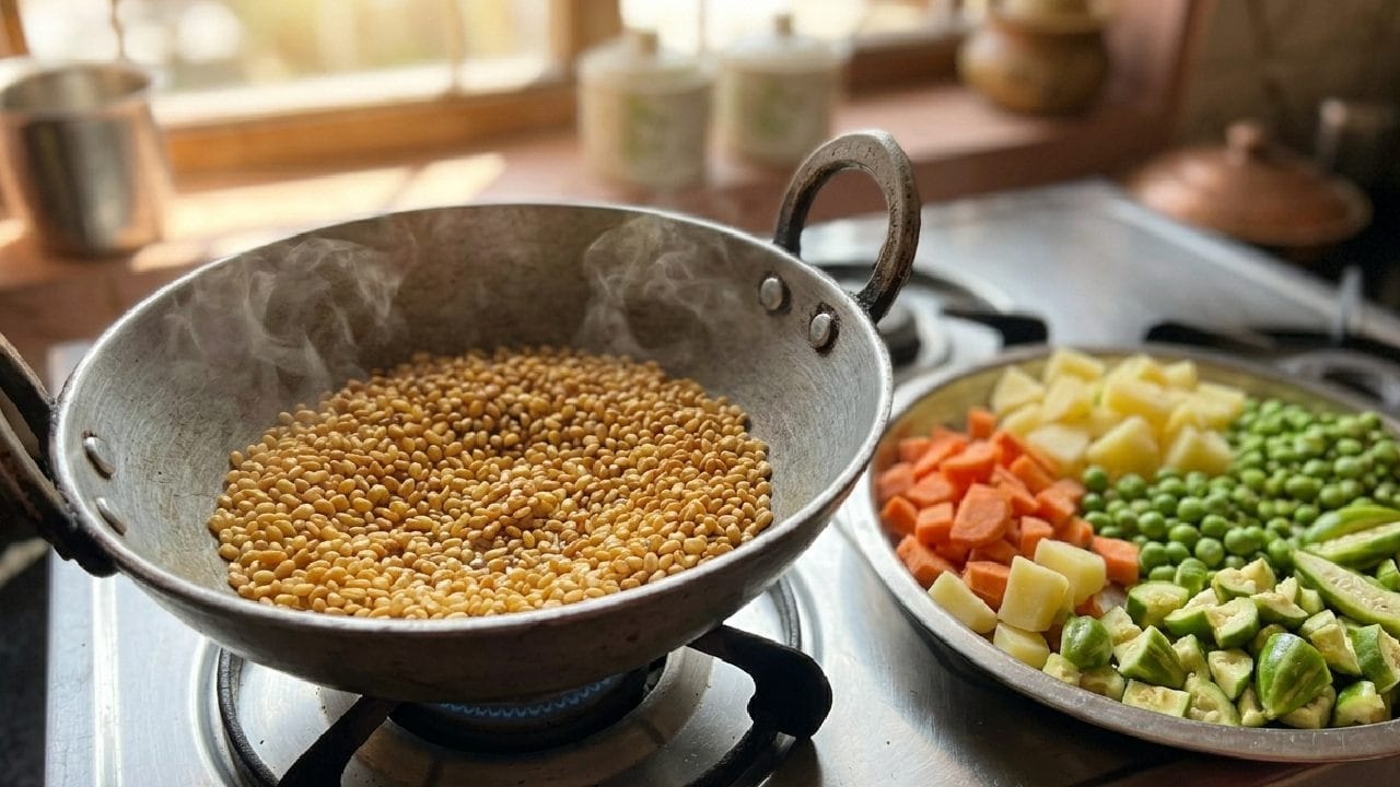 বাঙালি বাড়ির নিরামিষ রান্নায় ভাজা মুগ ডাল বরাবরই এক আলাদা জায়গা দখল করে আছে। রান্নার আগে ডাল হালকা করে ভেজে নিলে এমন সুন্দর গন্ধ বের হয়, যা খিদে বাড়িয়ে দেয়। গরমে বিভিন্ন রকম সবজি দিয়ে এই মুগ ডাল রান্না করলে তা অত্যন্ত স্বাস্থ্যকর হয়ে ওঠে। Gemini Ai