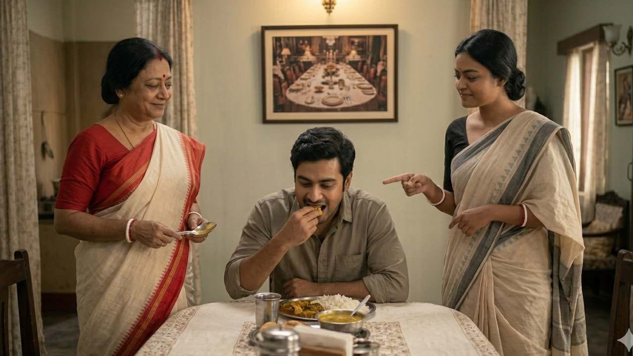 রান্না নিয়ে এই ধরনের প্রতিযোগিতামূলক মন্তব্য এড়িয়ে চলাই শ্রেয়। মা হিসেবে তিনি বছরের পর বছর তাঁর সন্তানকে খাইয়ে বড় করেছেন। আপনার হাতের স্বাদ ভালো হলেও সেটি নিয়ে শাশুড়িকে খোঁচা দেওয়া বন্ধ করুন।  Gemini AI