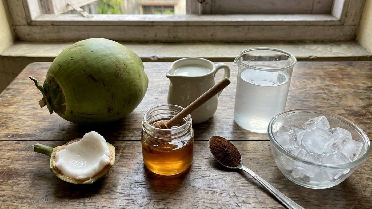 এই পানীয় বানাতে খুব বেশি ঝক্কি পোহাতে হবে না। আপনার প্রয়োজন একটি টাটকা ডাবের জল ও তার নরম মালাই, কিছুটা মধু, চার টেবিল চামচ দুধ, কফি পাউডার এবং এক মুঠো বরফ কুঁচি। ব্যস, জোগাড় এক্কেবারে সারা! Gemini Ai