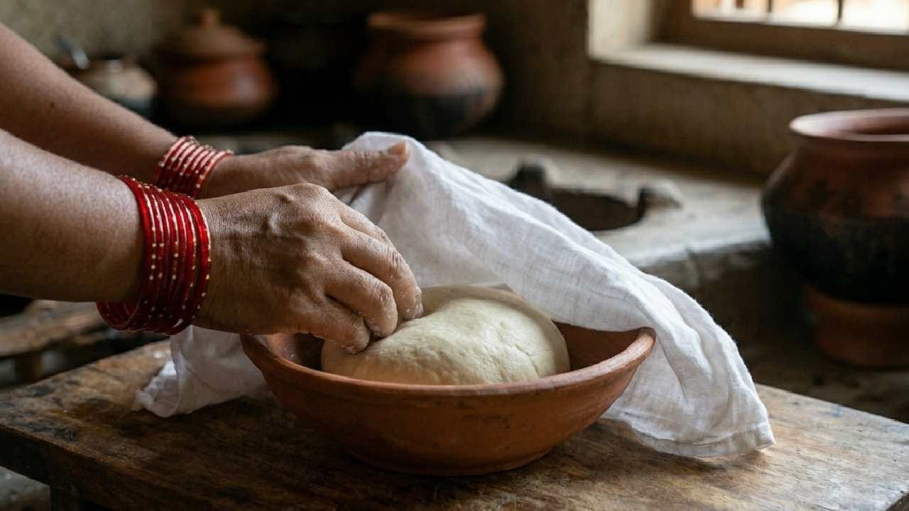 আটা বা ময়দার সঙ্গে সামান্য নুন ও দই দিয়ে একটি শক্ত মণ্ড বা ডো তৈরি করে ফেলুন। খেয়াল রাখবেন মণ্ডটি যেন খুব বেশি নরম না হয়ে যায়। মাখা হয়ে গেলে সেটিকে অন্তত ৩০ মিনিট একটি পাত্রে ঢাকা দিয়ে রেখে দিতে হবে। Gemini Ai