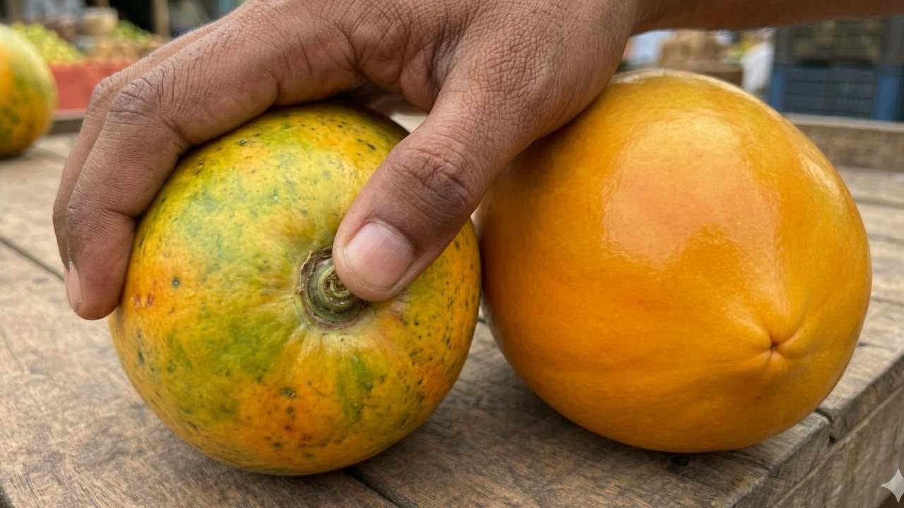 পেঁপের বোঁটার দিকটি হালকা হাতে টিপে পরীক্ষা করে দেখুন সেটি আদতে কতটা নরম। প্রাকৃতিকভাবে পাকা পেঁপে সব দিক থেকেই সমানভাবে নরম ও রসালো হয়ে থাকে। কৃত্রিমভাবে পাকানো পেঁপে বাইরে থেকে হলুদ দেখলেও ভিতরটা বেশ শক্ত থাকে যা খাওয়ার উপযুক্ত নয়। Gemini AI