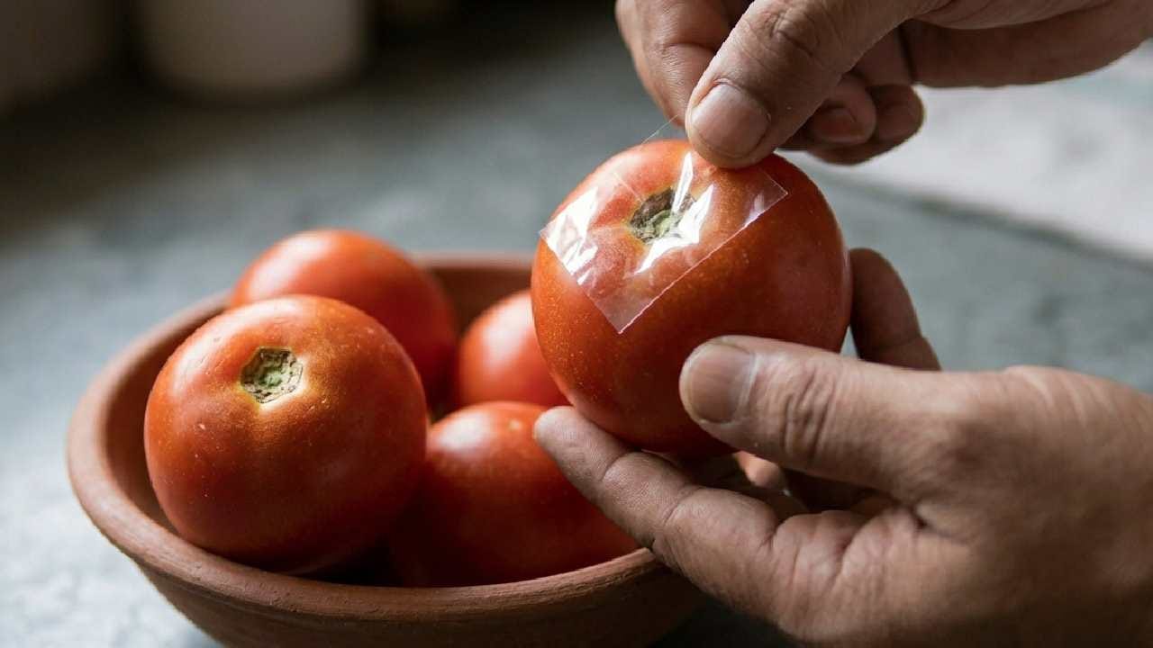 টমেটোর বোঁটার দিকের মুখটি যদি সামান্য সেলোটেপ দিয়ে আটকে দেওয়া যায়, তবে বাইরে থেকে বাতাস ভেতরে ঢুকতে পারে না। এতে টমেটোর পচন প্রক্রিয়া কার্যত থমকে গিয়ে আয়ু বেড়ে যায়। মাত্র এক মিনিটের এই পরিশ্রমে আপনার সবজি বাঁচবে অনেক দিন।  Gemini AI
