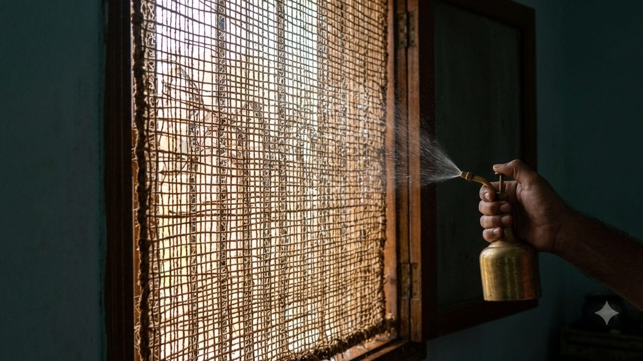 গ্রীষ্মের দাবদাহ থেকে বাঁচতে জানলা বা দরজায় খসখসের পর্দা ঝোলানোর চল বহু প্রাচীন। এই পর্দায় সামান্য জল ছিটিয়ে দিলে সারা ঘরে এক সুগন্ধি ও স্নিগ্ধ পরিবেশ তৈরি হয়। বিদ্যুৎ ছাড়াই প্রাকৃতিকভাবে ঘরের তাপমাত্রা কমাতে এই পদ্ধতির জুড়ি মেলা ভার। Gemini Ai